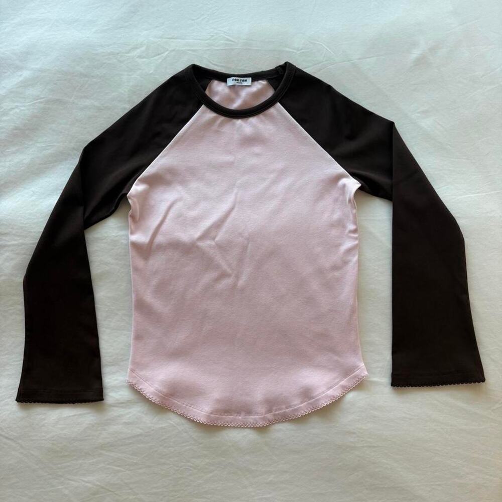 Cou cou intimates pink & black baseball long sleeve top with black sleeve